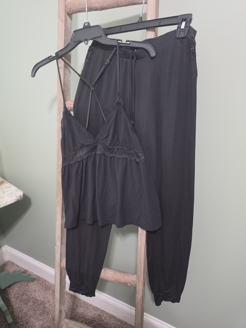 Victoria's Secret Black Lace-Trim Pajama Top and Lounge Pants